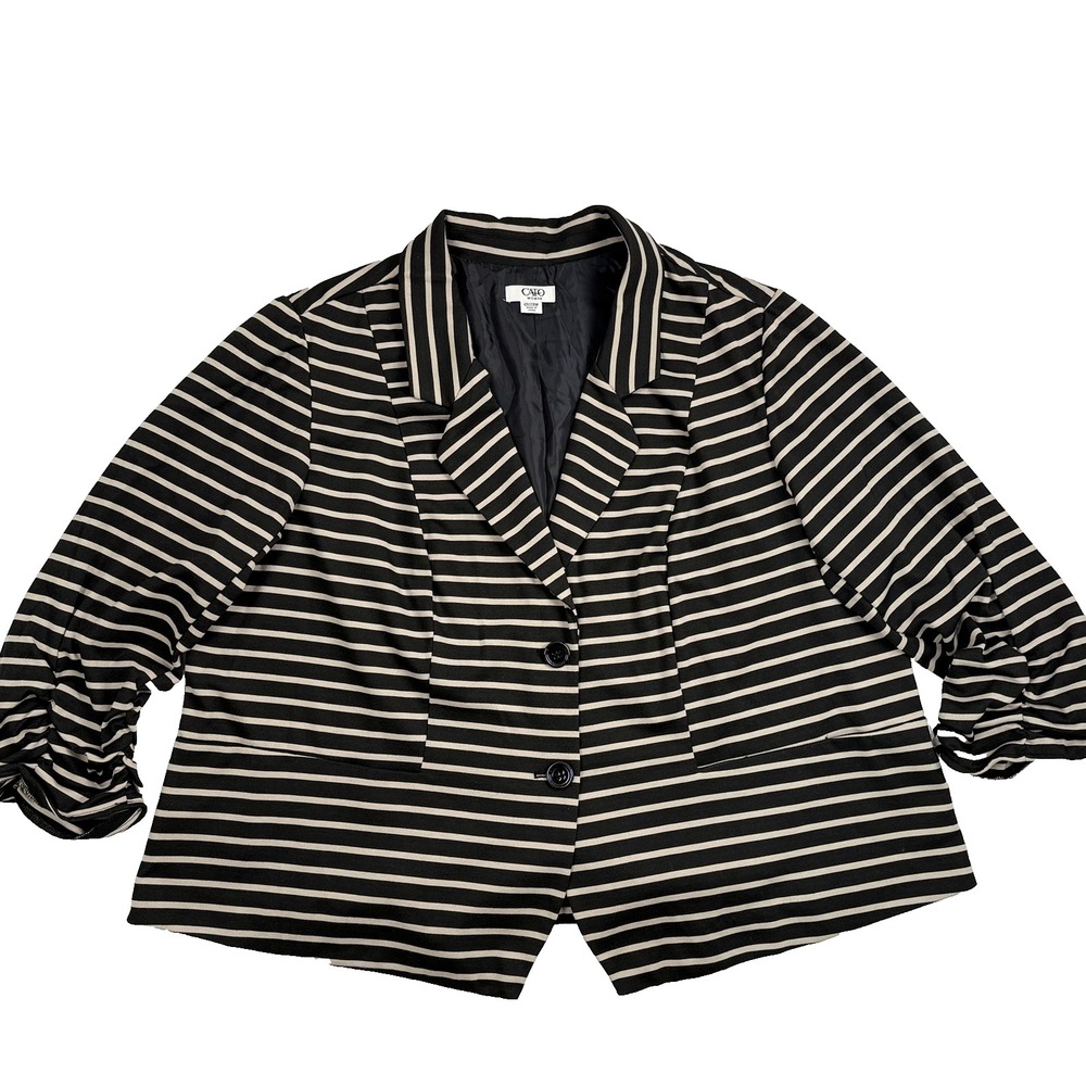 Ponte Knit Stripe Blazer Jacket Women Plus 26W 28W 4X Cato Suit Coat Black Beige